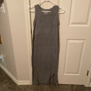 Gray long tank top dress with small slit at bottom